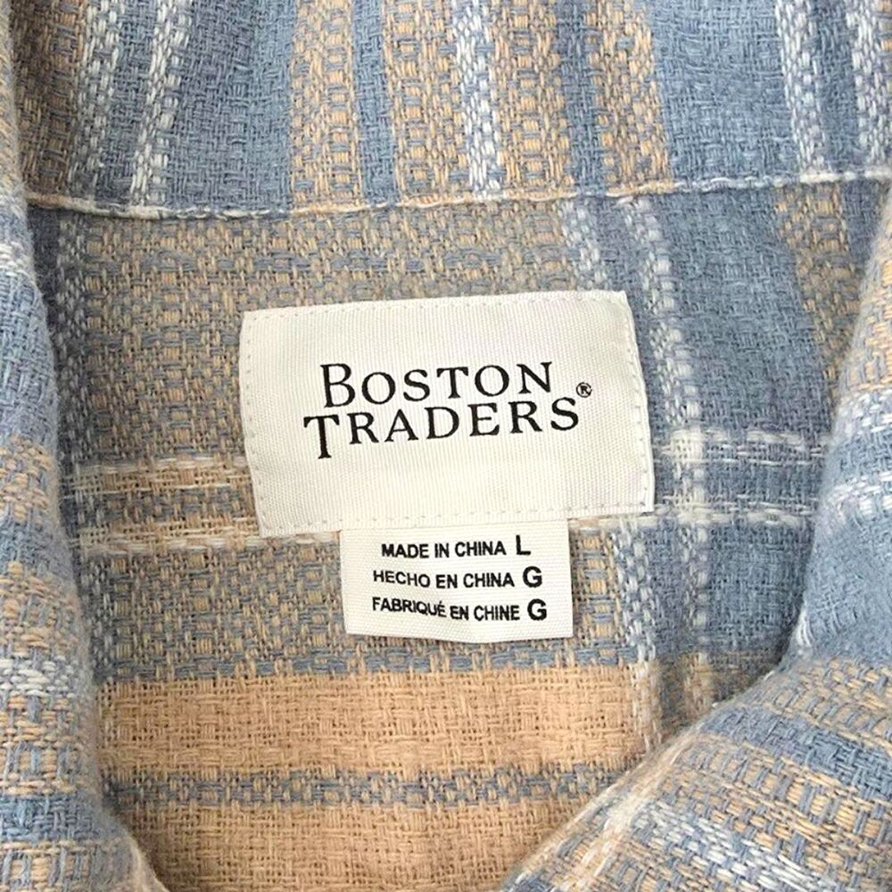 Boston Traders Shacket Womens L Blue Beige Plaid Flannel Button Shirt Jacket - Picture 10 of 12